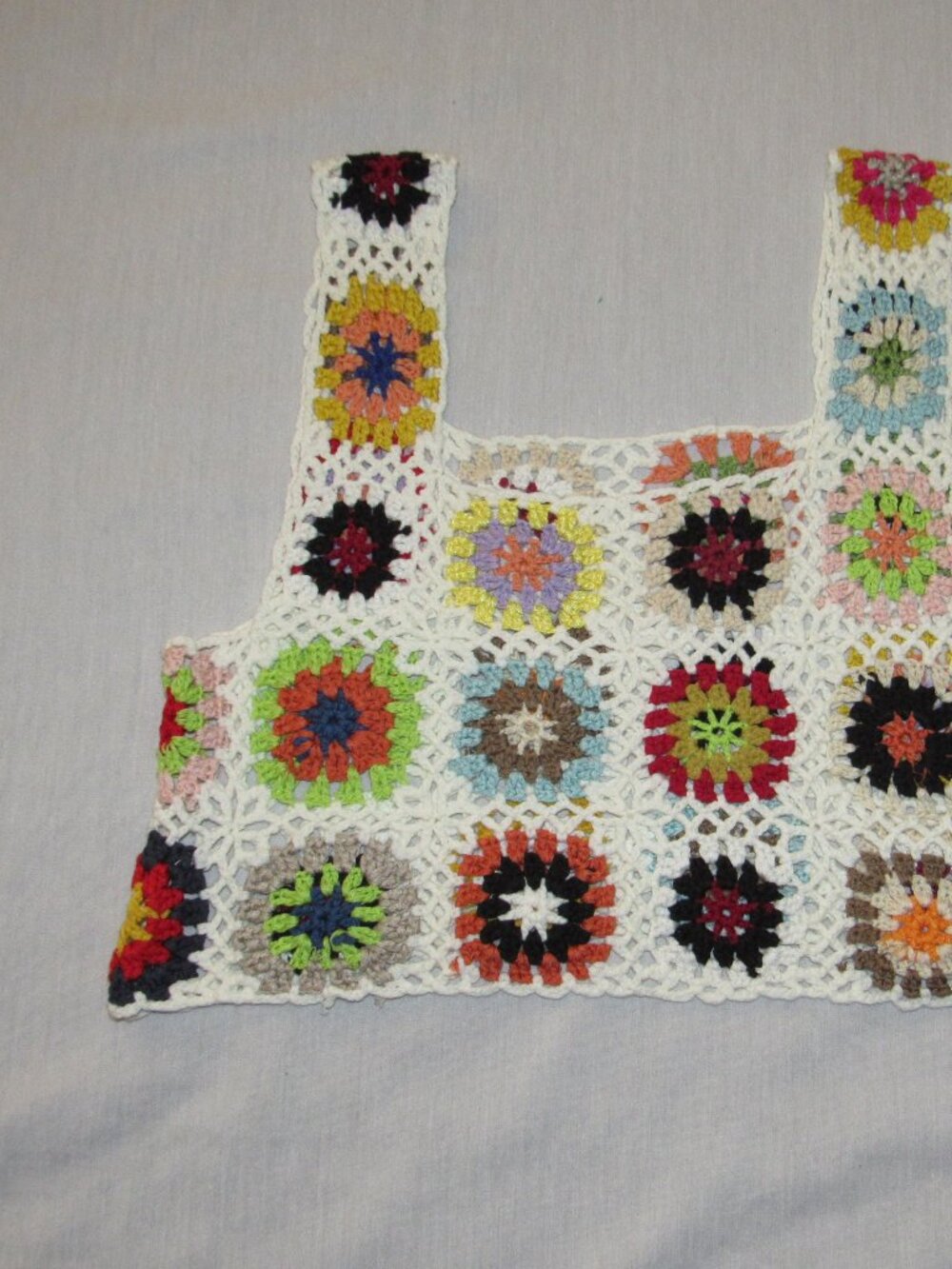 Granny Square Crochet Cropped Tank Top Colorful Festival Boho One Size Open Knit - Picture 3 of 4